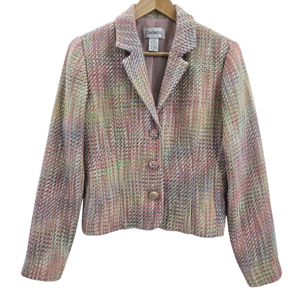 Chadwicks Womens Vintage Y2K Dopamine Eclectic Rainbow Tweed Tailored Blazer 8